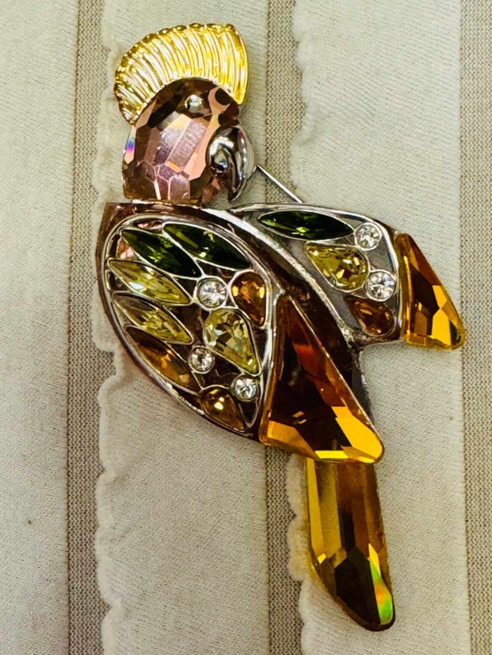 Swarovski Crystal Pin Brooch Vintage Cockatoo Parrot Jeweled Sterling Silver Art - Picture 4 of 11